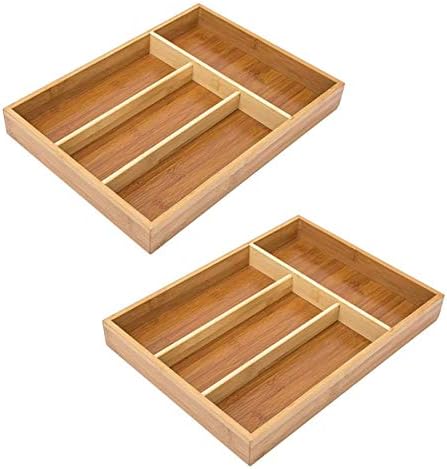 2 pacote de utensílios de utensílios de bambu Organizador de talheres - 4 compartimentos - Bambu Hardware Jewelry Berant Solder Kitchen Facia Organizador de bandeja