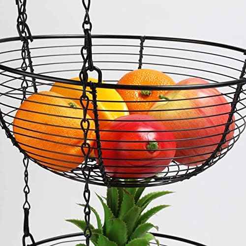 Cesta de frutas penduradas em três camadas, cesta de armazenamento de frutas vegetais com gancho de teto e 2 cadeias