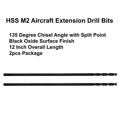 Maxtool 3/32 x12 2pcs Identical Aircraft Extension Brills HSS M2 Extra Long Long Twist Bits hastes retas Totalmente moído preto; ACF02B12R06P2