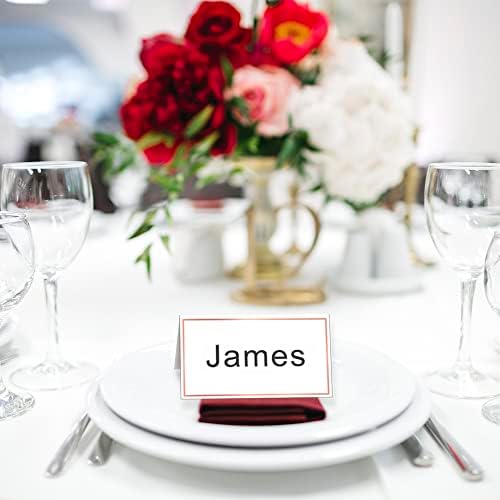 Coloque cartões, pequenos cartões de nome de papel para cenário de mesa com borda de folha de ouro rosa, ótimo para casamento, restaurantes, banquetes, jantares, 3,5x2 polegadas, 100pack