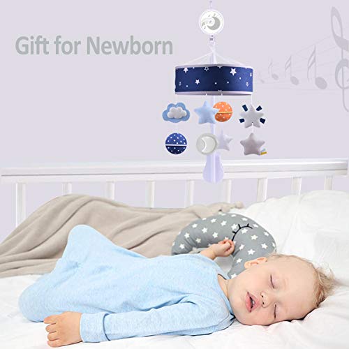 Mobile de berço musical para bebês com rotação de 360 ​​°, decoração de cama de berçário de espaço pendurado, brinquedo para recém -nascido