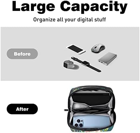 Organizador eletrônico Small Travel Cable Organizer Bag para discos rígidos, cabos, carregador, USB, cartão SD, Flower Art Skull