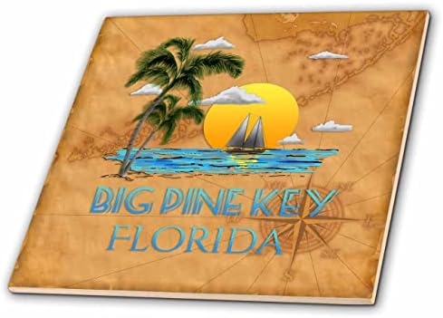 3Drose Big Pine Key Sailing Art em um mapa vintage das teclas da Flórida. - Azulejos