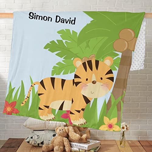 Safari Jungle Tiger Planta de bebê personalizada para meninos meninas, cobertor macio de camada dupla de camada pontilhada