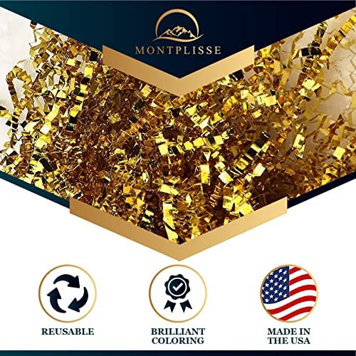 Montplisse Gold Crinkle Paper | 1lb Gold Crinkle Cut Papel Shred Filler | Papel ralado de ouro para cestas de presentes