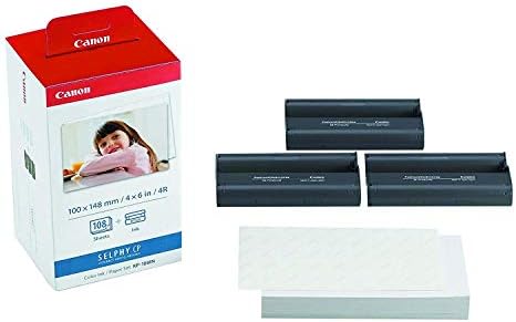 Canon KP-108in 3 Cassete de tinta colorido e 108 folhas 4 x 6 papel brilhante para Selphy CP1300, CP1200, CP910, CP900, CP760,