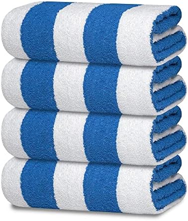 Toalha de praia Toalla algodão Cabana Stripe, embalagem de 4 toalhas de banho, toalha de enormes dimensões de 30 x60 toalha seca rápida para banho, viagem, natação, piscina, hotel, festas, hóspedes, toalha de veludo, azul royal azul