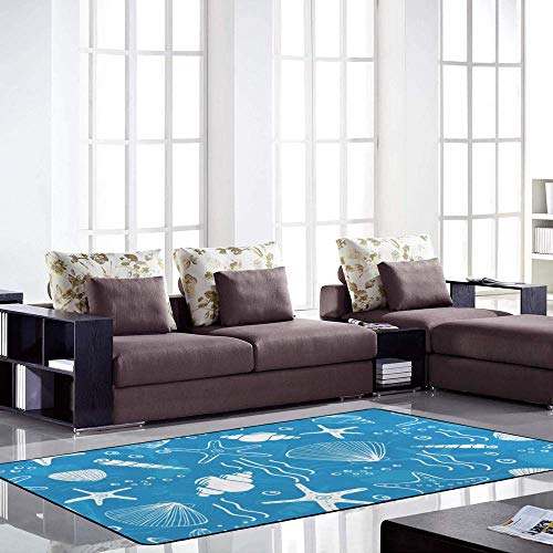 Tapete macio tapetes de área grande, padrão de oceano azul confortável no tapete interno, tapete de brincadeira para quarto de sala de estar decoração de casa de decoração de casa 63 x 48 polegadas