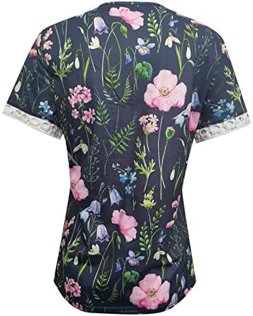 Túnica tops para mulheres em forma solta, renda casual de manga curta T camisetas elegantes camisetas gráficas Moda Bloups de túnica