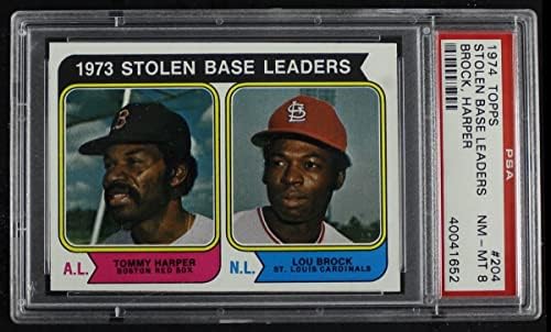 1974 Topps 204 líderes SB Tommy Harper/Lou Brock Red Sox/Cardinals PSA PSA 8.00 Red Sox/Cardinals