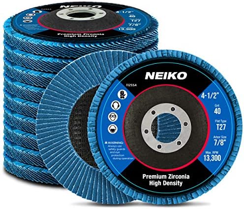 Neiko 11257A de alta densidade Jumbo Premium Zirconia Flap Disc | 4,5 x 7/8 polegadas, 40 Grit, pacote de chanfro 29-10