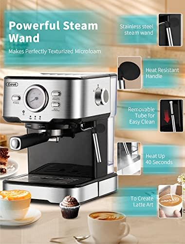 Máquina de café expresso Gevi 15 bar, máquina de café expresso com varinha de vapor de espuma de leite, café expresso e cappuccino, tanque de água de 1,5l, para barista em casa, 1100W, Black1