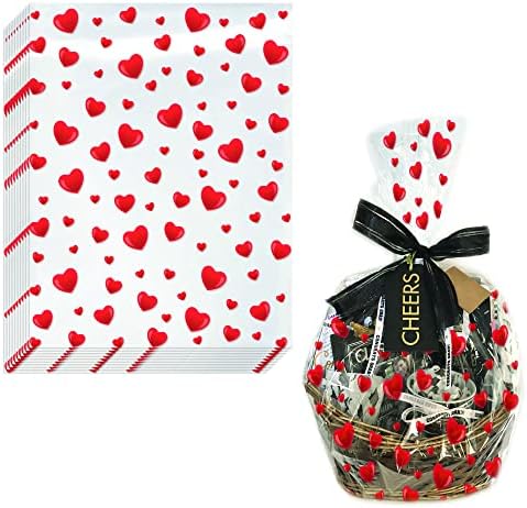 Anapoliz Celofane Sacos com corações | X-Large 24 ”em x 30” em | 2,5 mil bolsas de celofano cristalinas grossas com corações | Presentes, embrulho de cestas | Namorados, cestas do dia das mães