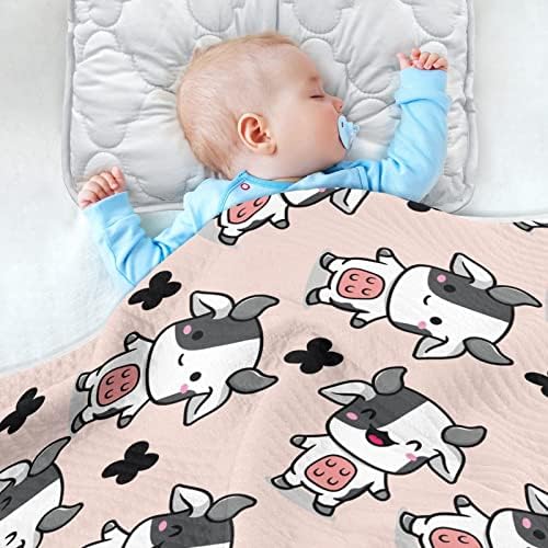 Cobertor de arco de vaca fofa manta de algodão para bebês, recebendo cobertor, cobertor leve e macio para berço, carrinho, cobertores