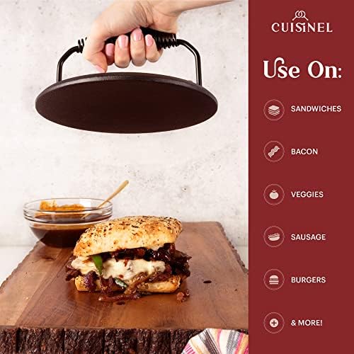 Grill Press - Burger de ferro fundido Pression para bacon, bife e hambúrgueres esmagados - 7,5 -polegada de diâmetro