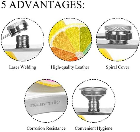 Balão de quadril para bebidas inoxidáveis ​​à prova de vazamento de aço inoxidável com funil 7,7 oz de couro, ótima ideia de presente de frasco - limão arco -íris