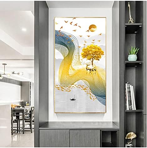 DfgrHg Modern Linha abstrata Arte Golden Tree and Bird Landscape Canvas Pintura Arte da parede Pictures Decoração de casa --50x100cm （sem quadro）
