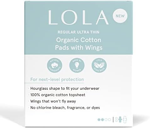 Algodão orgânico Lola - almofada ultra fina com asas, algodão orgânico para mulheres, HSA FSA aprovou produtos femininos,