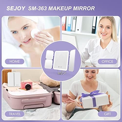 Sejay Travel Makeup Vanity Mirror, 64 LED MAGEUP MELHERRO COM 1X 3X 7X GRAGE