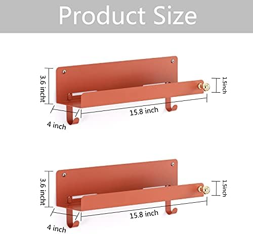 Elsker e prateleiras flutuantes de laranja e laranja para a parede, prateleira de metal decorativa montada em parede com 4 ganchos ， Conjunto moderno de estante flutuante de 2 pacote de 2 ， 15,8 ”lx4” WX3.6 ”h