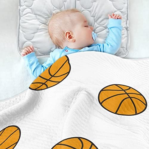 Cobertor cobertor de basquete de algodão para bebês, recebendo cobertor, cobertor leve e macio para berço, carrinho, cobertores de berçário, esportes, 30x40 em, branco