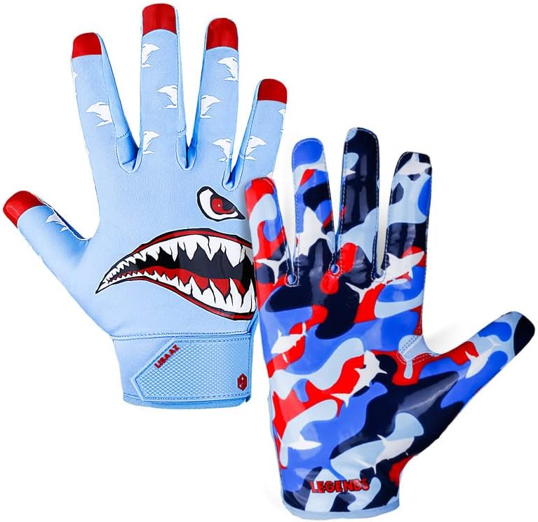 Lisaaz tubarão azul edição limitada Luvas de futebol Luvas de receptor- A pele se encaixa nas luvas de futebol elegante e elegante,