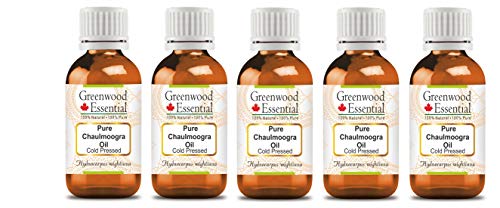 Greenwood Essential Pure Chaulmoogra Oil Natural Terapêutico Cold Pressado para Cuidados Pessoais 100ml x 5