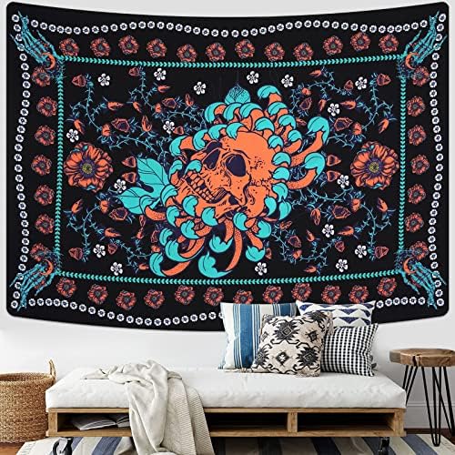 Uspring Skull tapeçaria planta floral tapeçaria boho mandala tapeçarias esqueleto flor flor de tapeçaria de tapeçaria hippie parede de tapeçaria estética pendurada para decoração de quarto