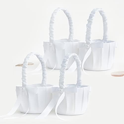 Atailove 4 Pack Wedding Flower Girl Cestos, cestas de flores de cetim