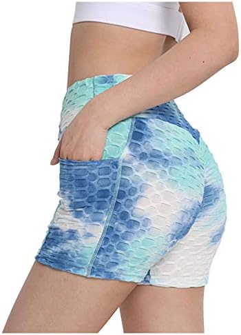 Shorts de motociclista de ioga para mulheres com bolsos levantando altas cintura esportiva shorts alongados esportes de verão perneiras