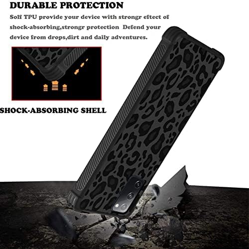 Caso Kanghar compatível com Samsung Galaxy S20 Fe, design de leopardo preto, textura de pneus não deslizamento +estojo de proteção