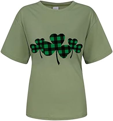St Patricks Dia Quatro Camisa de Estampa Plaid Folhas Para Mulheres Shamrock Casual Crewneck Tops Blusa Irlandesa