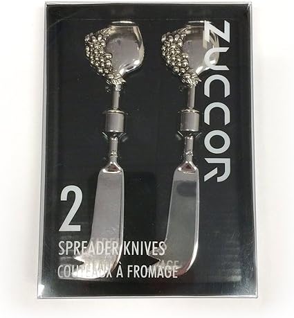 ZUCCOR 2 peças Vinho e uvas Metal polido de queijo gourmet de luxo e facas espalhadoras de manteiga - 6 x 1,375 x 0,625