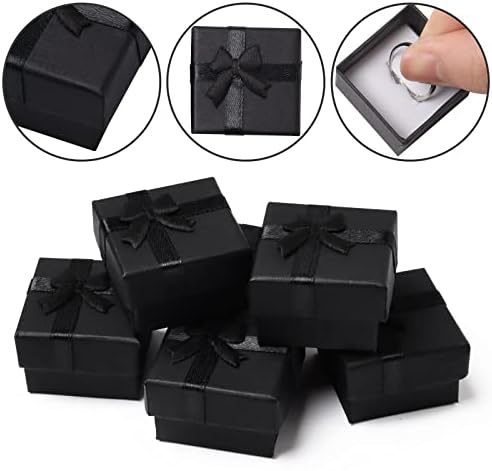 ZSXDC 36 peças Jóias Black Ring Box com brincos de anel de espuma Brincos de caixa pendente preto para aniversários, casamentos, aniversários,