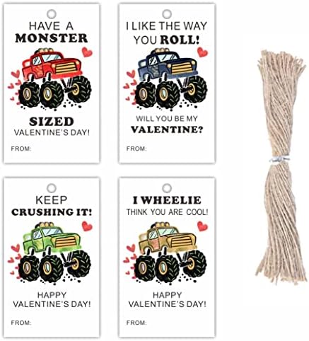 Tag de presente do Dia dos Namorados, tema de carro e caminhão Valentine pendure etiquetas com cordas, feliz dia dos namorados,