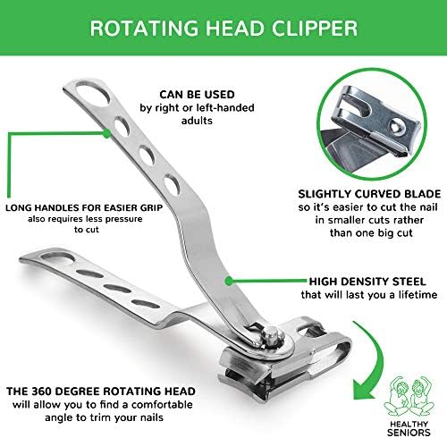 Conjunto de Clippers de unhas de idosos saudáveis, Easy Grip 360 Rotary Upnail Clipper, Clippers pesados ​​nítidos para unhas