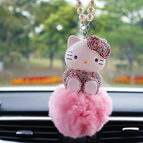 Acessórios para carros de gato de anime fofos para mulheres e meninas Bling Diamond Trow View Mirror Acessórios do carro Acessórios