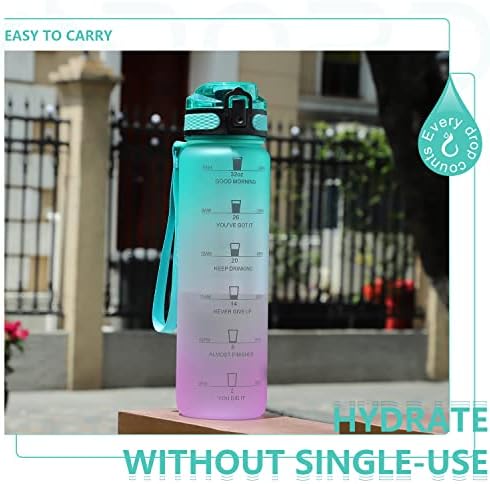 Opard 32oz Sports Water Bottle com marcador de tempo motivacional para beber, tritan reutilizável BPA grátis com filtro para academia e ao ar livre