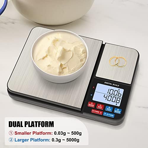 Diyife® Dual Platform Digital Kitchen Scale, 11lb/0,1g e 500g/0,01g, escala de alimentos de alta precisão, 7 unidades, função