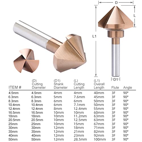 3 flauta chanfro 90 Degees 4,5-50mm 6542 Controlada Bit Bit Wood Metal Hole Drilling Tool Metal 1pcs