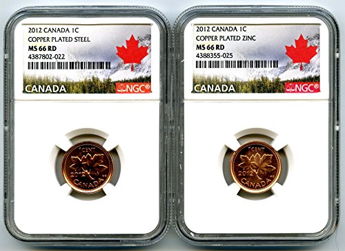 2012 Royal Canadian Mint Canadá, duas moedas, o aço e o zinco conjunto no ano passado de emissão Landscape Label NGC MS66