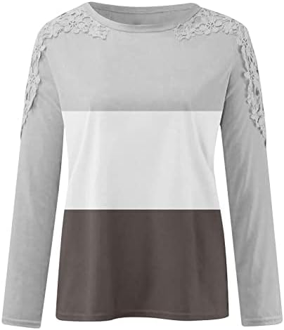 Camisa de manga larga de festa elegante Ladie's Fall plus size de retalhos sólidos algodão confortável colher de pescoço