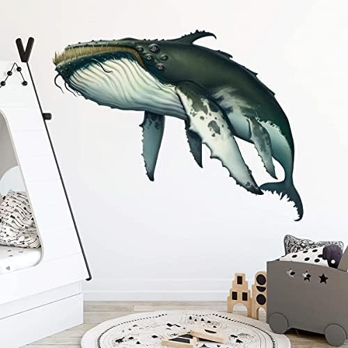 XYLAND 3D Removável MONSTER WHALE WALLET STARD STARD DIY Subaquático Oceano Oceano Decalques de parede de animais de baleia 30 × 24 Peel & Stick Kids Berçam adesivo de artes de estar de sala de estar em sala de aula de sala de aula Décora