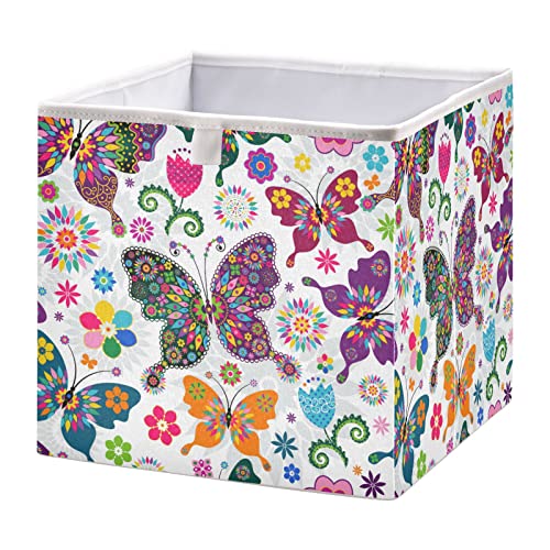 Spring Butterflies Flowers Bin Bin Cubos de armazenamento dobrável Coscentes de brinquedos à prova d'água para caixas de organizador de cubos para berçários Toys Kids Books Closet Escritório de prateleira - 11.02x11.02x11.02 In