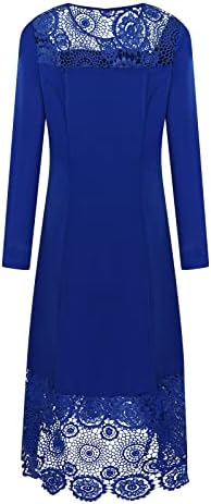 Vestido sólido casual de tamanho mais casual renda de pescoço redondo maxi vestido comprido manga longa manga de renda irregular vestido formal vestido azul azul