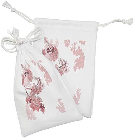 Ambesonne Almond Blossom Fabric bolsa Conjunto de 2, flor de sakura em flor com aquarelas elementos da natureza da primavera