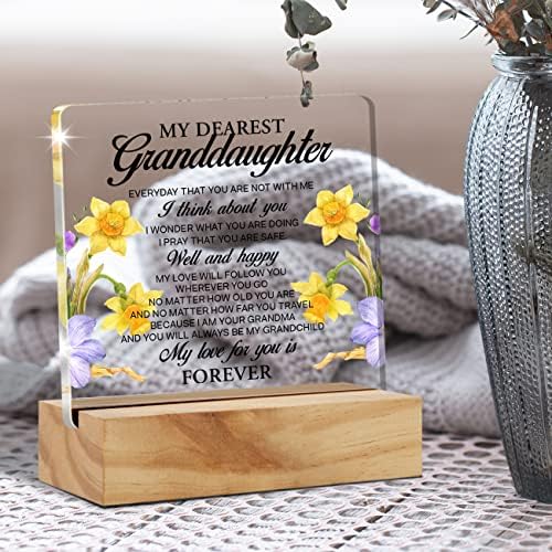 Presentes inspiradores da neta, minha querida neta, meu amor por você é uma placa de placa de mesa acrílica Forever Decor com Wood Stand Home Office Setrake