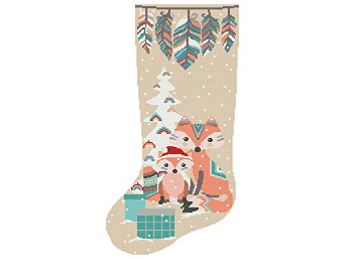 Creme meias de Natal Padrões de ponto cruz pdf, boho contagem moderna imprimível Easy DMC Holiday meias, raposa fofa, design