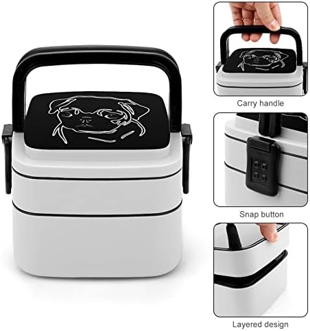 Pug Dog Double empilhável Bento Lunch Box Container para viagens de piquenique para trabalho escolar