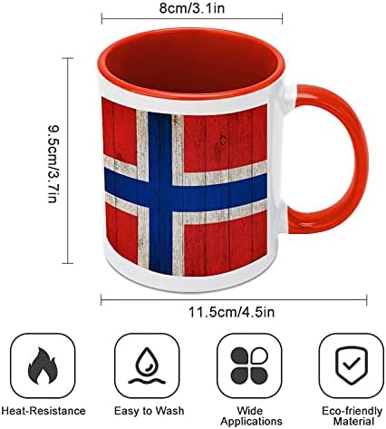 Caneca de café cerâmica de fundo de madeira da bandeira da Noruega vintage com cor por dentro e manusear xícara de chá para